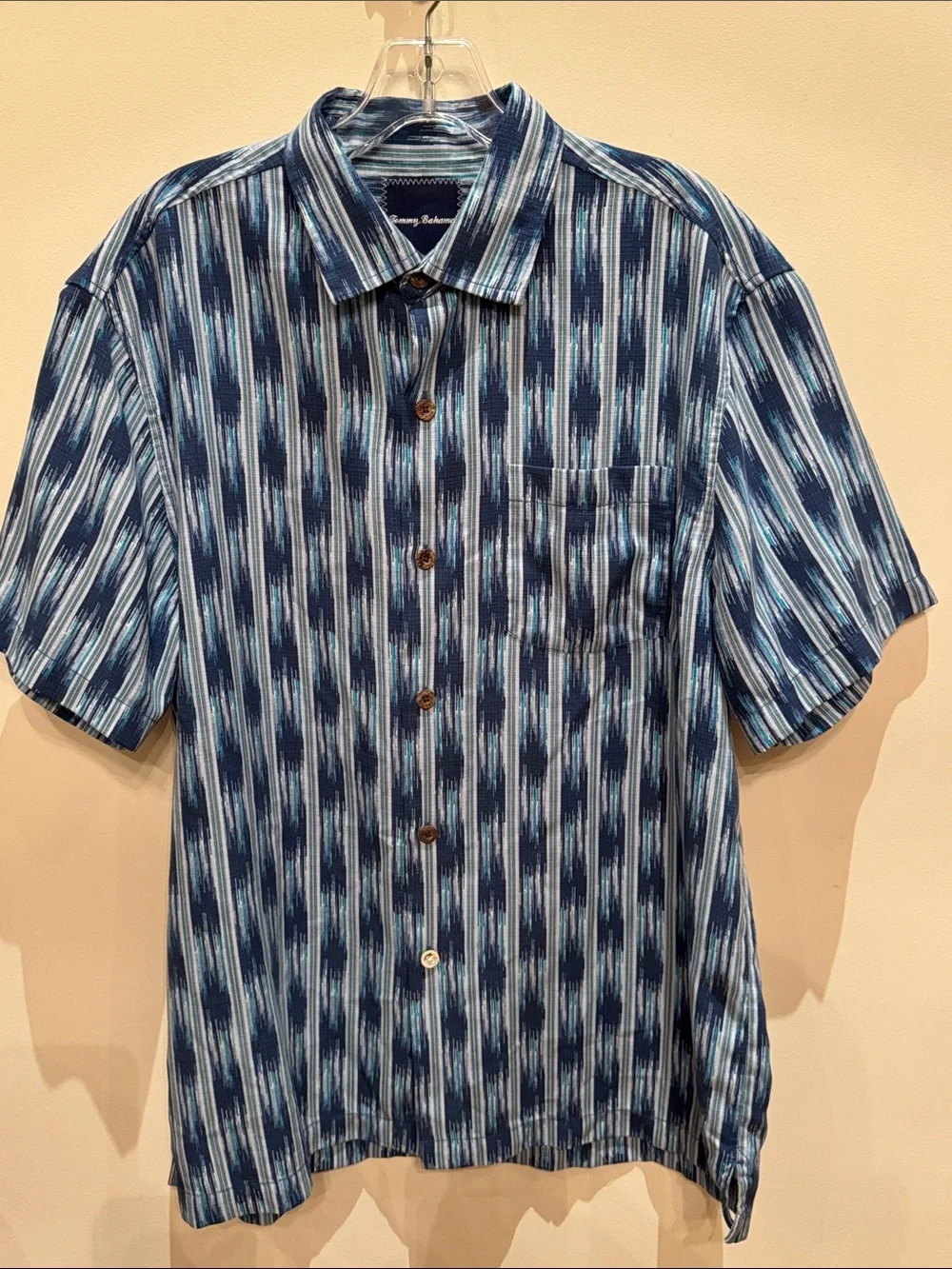 Tommy Bahama Navy and Light Blue Striped Short-Sleeve Button-Down